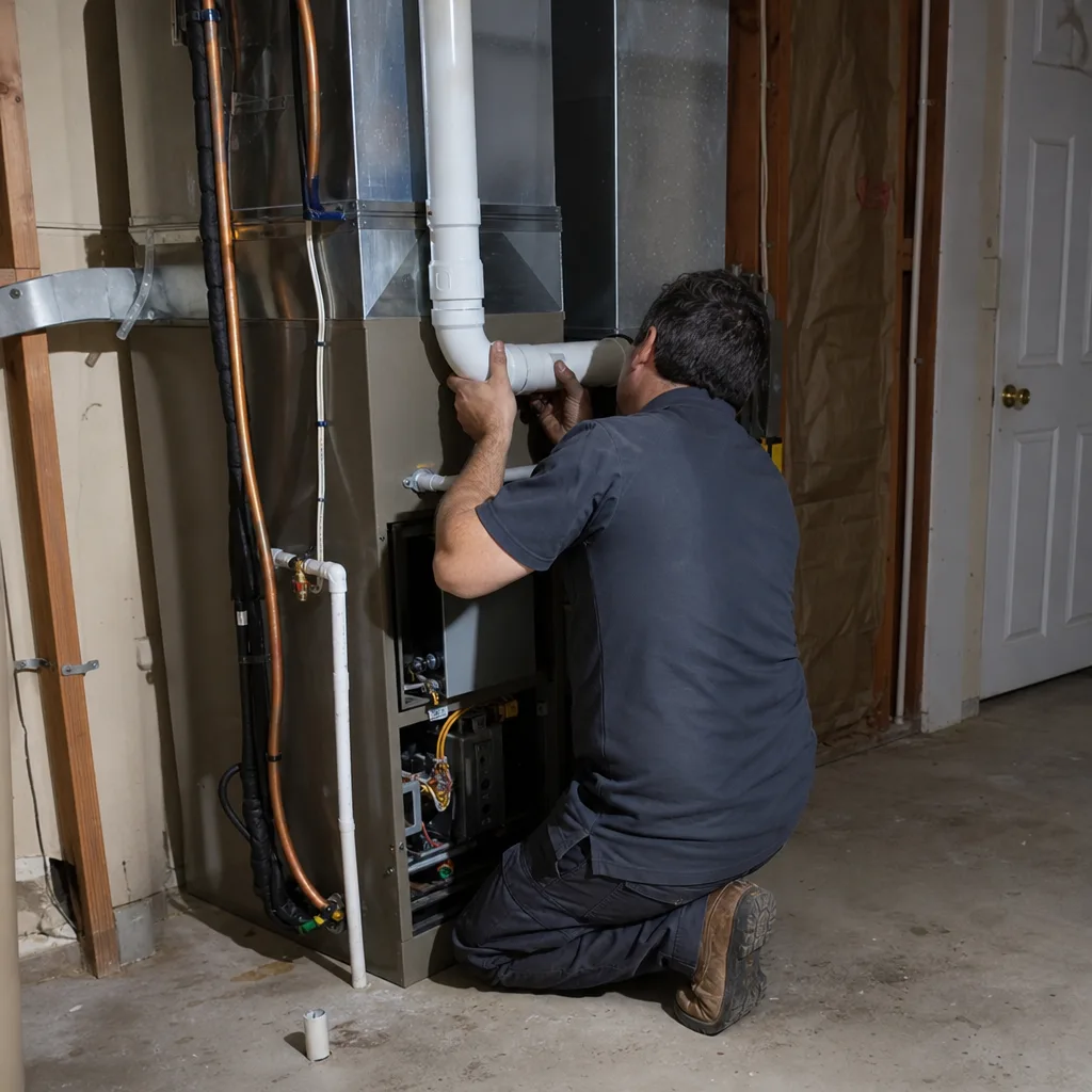 HVAC technician performing professional furnace repair and maintenance